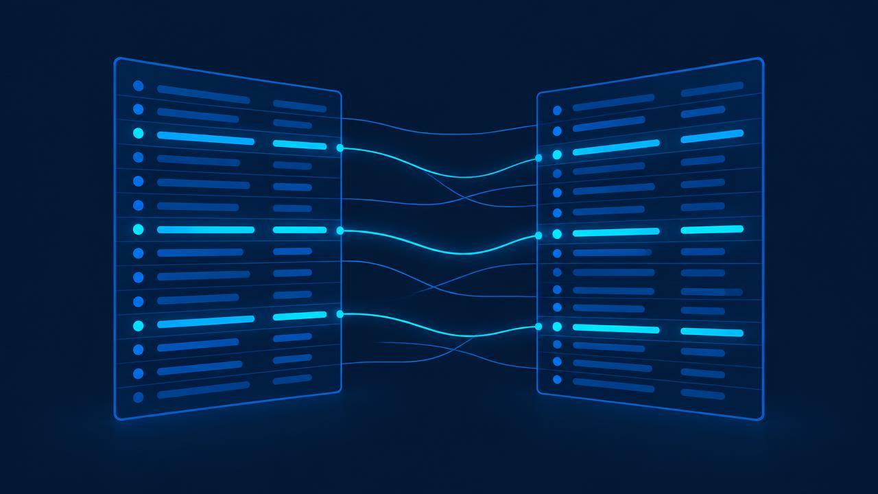 Deux tableaux lumineux reliés par des connecteurs, illustrant l'appariement entre la fiche de paramétrage et la déclaration